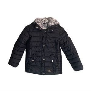KIDS navy Abercrombie puffer coat, with hood and velvety inside.  Size 7-8